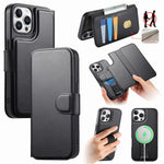 CASENEO For iPhone 13 Pro Max Magnetic Case RFID Blocking Wallet Detachable Leather Phone Cover with Wristband