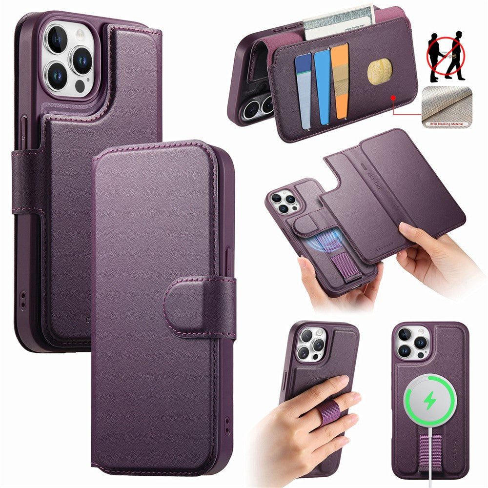 CASENEO For iPhone 13 Pro Max Magnetic Case RFID Blocking Wallet Detachable Leather Phone Cover with Wristband