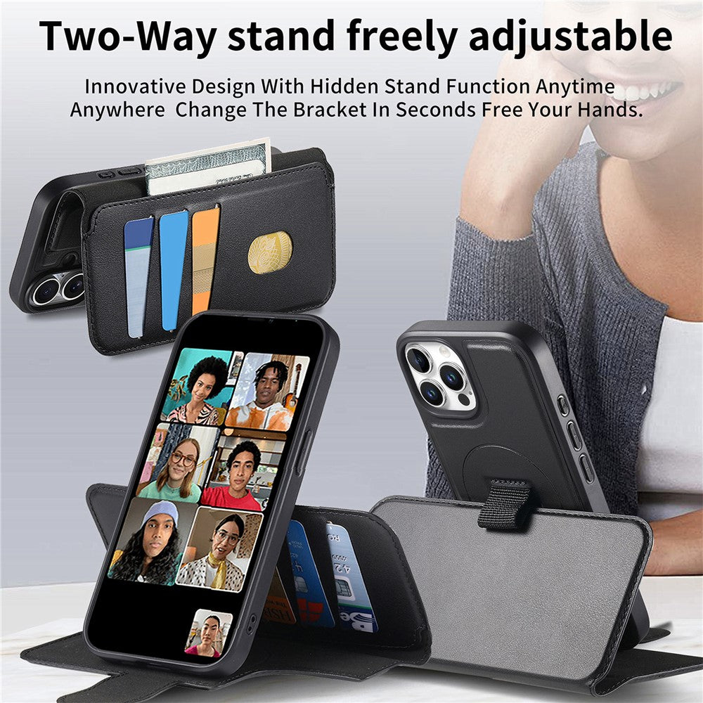 CASENEO For iPhone 13 Pro Magnetic Case RFID Blocking Wallet Detachable Leather Phone Cover with Wristband