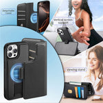 CASENEO For iPhone 13 Pro Magnetic Case RFID Blocking Wallet Detachable Leather Phone Cover with Wristband