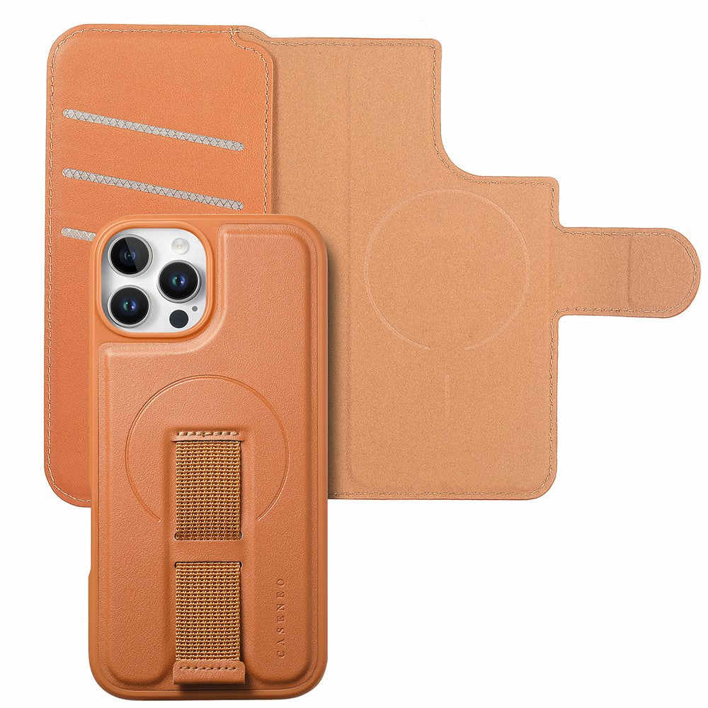 CASENEO For iPhone 12  /  12 Pro Magnetic Case RFID Blocking Wallet Detachable Leather Phone Cover with Wristband