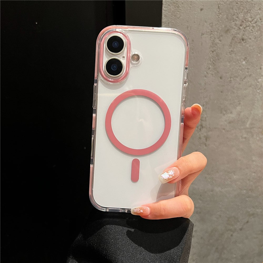 Til iPhone 16 Magnetisk Cover PC + TPU Tofarvet Stødsikkert Airbag Hjørne Gennemsigtigt Telefoncover