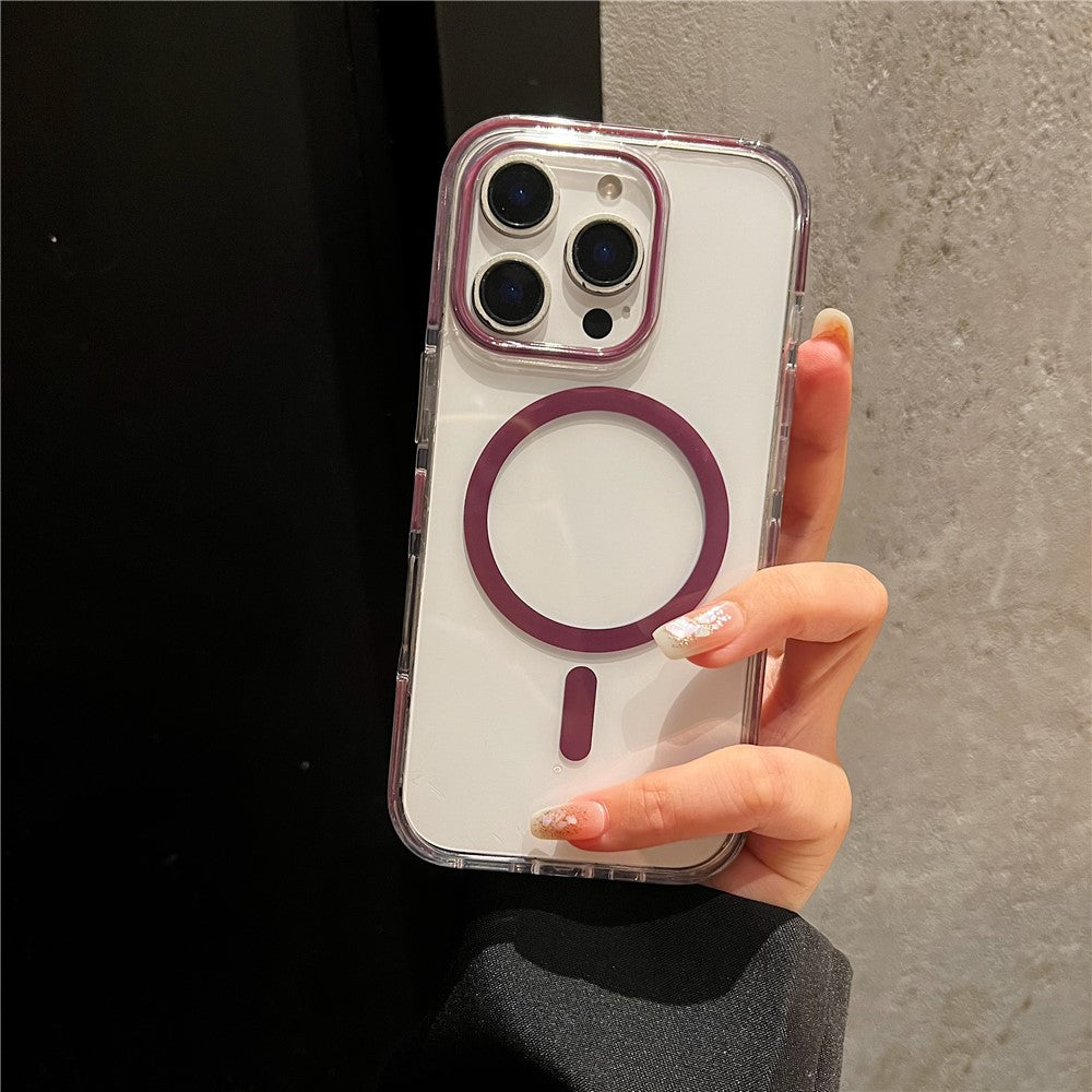Til iPhone 16 Pro Magnetisk Cover PC + TPU Tofarvet Stødsikkert Airbag Hjørne Gennemsigtigt Telefoncover
