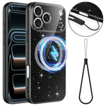 For iPhone 18 Pro Max  /  17 Pro Max Magnetic Case Glitter TPU Shockproof Phone Cover with Lanyard