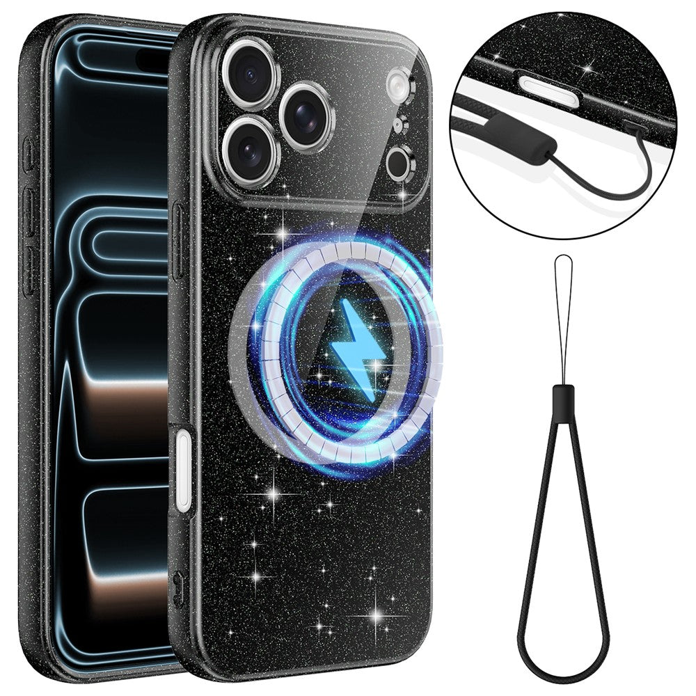 For iPhone 18 Pro Max  /  17 Pro Max Magnetic Case Glitter TPU Shockproof Phone Cover with Lanyard
