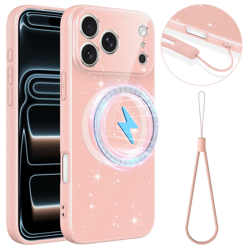 For iPhone 18 Pro Max  /  17 Pro Max Magnetic Case Glitter TPU Shockproof Phone Cover with Lanyard