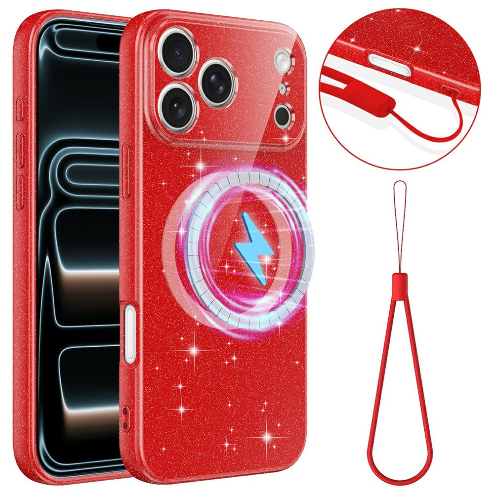 For iPhone 18 Pro Max  /  17 Pro Max Magnetic Case Glitter TPU Shockproof Phone Cover with Lanyard