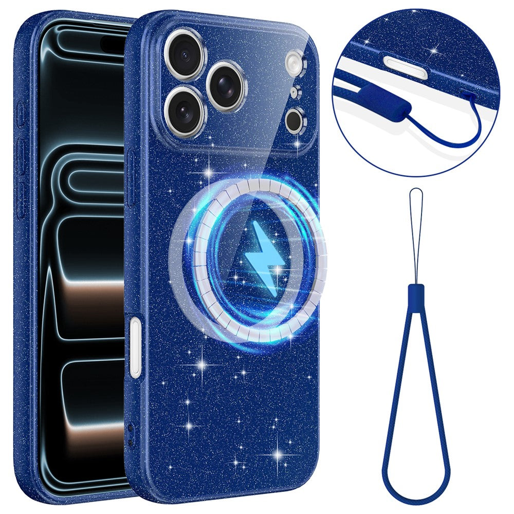 For iPhone 18 Pro Max  /  17 Pro Max Magnetic Case Glitter TPU Shockproof Phone Cover with Lanyard