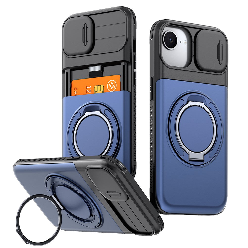 Til iPhone 17e / 16e cover Skydekamera Cover Støtteben TPU + PC Beskyttende Telefoncover med Kortholder