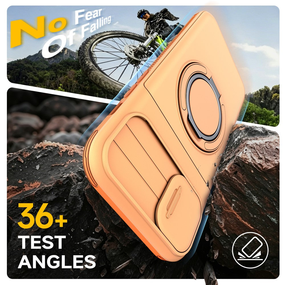 For iPhone 15 Case Slide Camera Cover Kickstand TPU + PC Protective Phone Shell with Card Holder