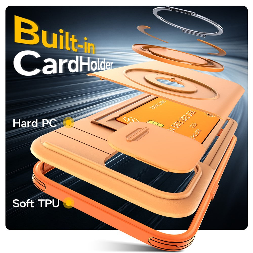 For iPhone 15 Case Slide Camera Cover Kickstand TPU + PC Protective Phone Shell with Card Holder