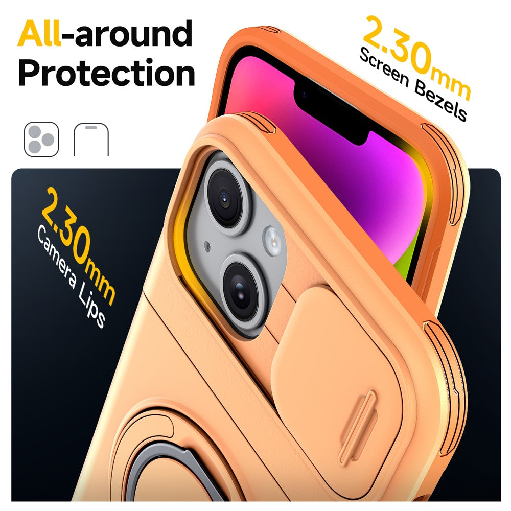 For iPhone 15 Case Slide Camera Cover Kickstand TPU + PC Protective Phone Shell with Card Holder