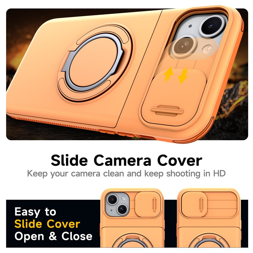 For iPhone 15 Case Slide Camera Cover Kickstand TPU + PC Protective Phone Shell with Card Holder