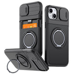 For iPhone 15 Case Slide Camera Cover Kickstand TPU + PC Protective Phone Shell with Card Holder