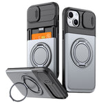 For iPhone 15 Case Slide Camera Cover Kickstand TPU + PC Protective Phone Shell with Card Holder
