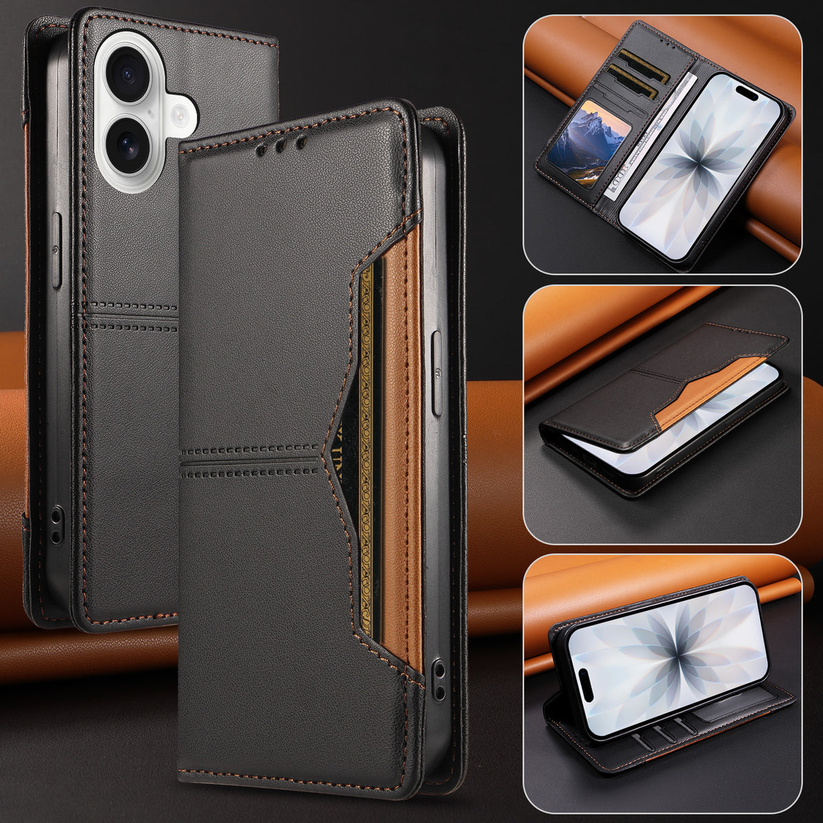 For iPhone 18 / iPhone 17 Wallet Case External Card Slot Magnetic Closing Leather Phone Cover