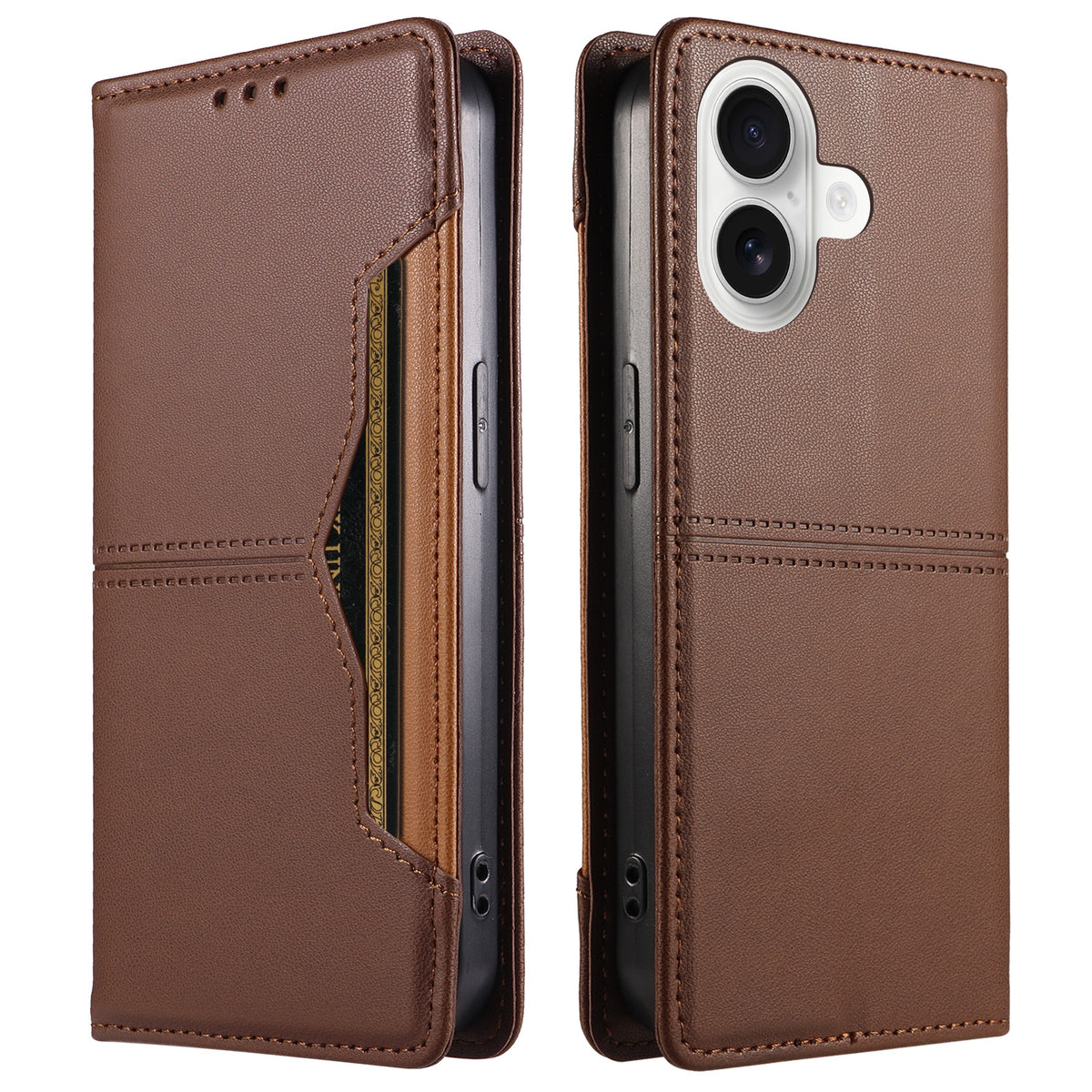 For iPhone 18 / iPhone 17 Wallet Case External Card Slot Magnetic Closing Leather Phone Cover
