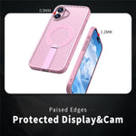 For iPhone 16 Magnetic Case Kickstand Grid Texture TPU PC Phone Back Cover