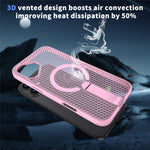 For iPhone 16 Magnetic Case Kickstand Grid Texture TPU PC Phone Back Cover