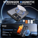 Til iPhone 16 Pro Max Magnetisk Cover Støtteben Gitter Tekstur TPU PC Telefon Bagcover