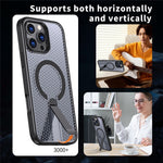 Til iPhone 16 Pro Max Magnetisk Cover Støtteben Gitter Tekstur TPU PC Telefon Bagcover