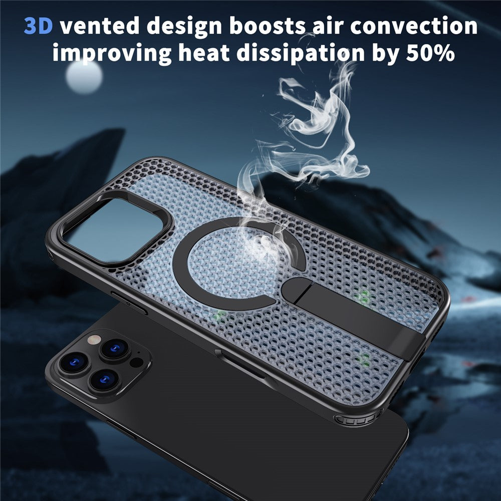 Til iPhone 16 Pro Max Magnetisk Cover Støtteben Gitter Tekstur TPU PC Telefon Bagcover