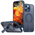 Til iPhone 16 Pro Max Magnetisk Cover Støtteben Gitter Tekstur TPU PC Telefon Bagcover