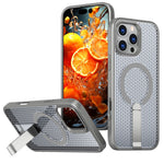 Til iPhone 16 Pro Max Magnetisk Cover Støtteben Gitter Tekstur TPU PC Telefon Bagcover