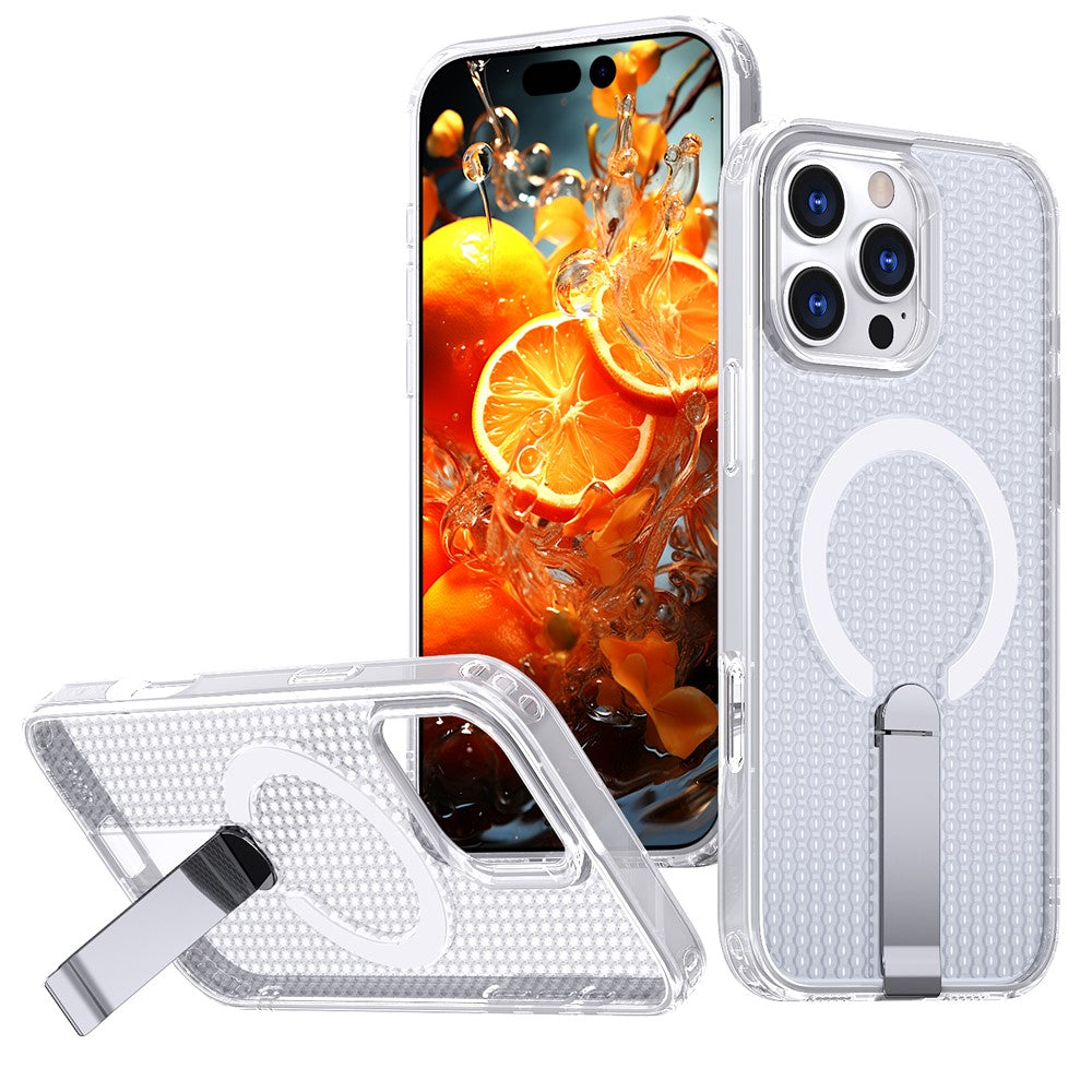 Til iPhone 16 Pro Max Magnetisk Cover Støtteben Gitter Tekstur TPU PC Telefon Bagcover