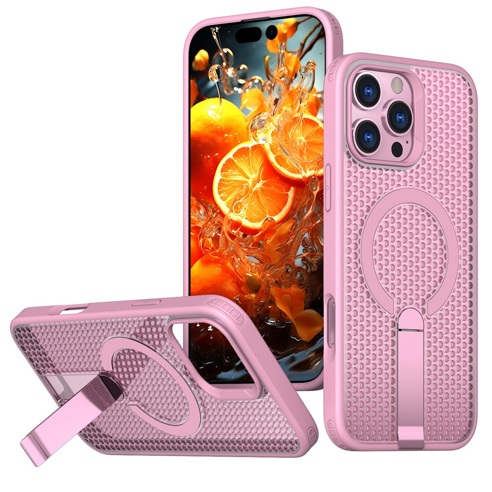 Til iPhone 16 Pro Max Magnetisk Cover Støtteben Gitter Tekstur TPU PC Telefon Bagcover