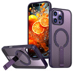 Til iPhone 16 Pro Max Magnetisk Cover Støtteben Gitter Tekstur TPU PC Telefon Bagcover
