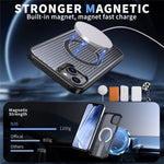 For iPhone 15 Magnetic Case Kickstand Grid Texture TPU PC Phone Back Cover