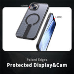 For iPhone 15 Magnetic Case Kickstand Grid Texture TPU PC Phone Back Cover