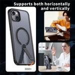 For iPhone 15 Magnetic Case Kickstand Grid Texture TPU PC Phone Back Cover