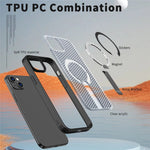 For iPhone 15 Magnetic Case Kickstand Grid Texture TPU PC Phone Back Cover