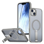 For iPhone 15 Magnetic Case Kickstand Grid Texture TPU PC Phone Back Cover