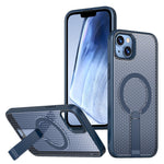 For iPhone 15 Magnetic Case Kickstand Grid Texture TPU PC Phone Back Cover