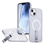 For iPhone 15 Magnetic Case Kickstand Grid Texture TPU PC Phone Back Cover