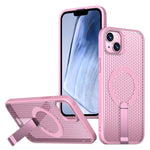 For iPhone 15 Magnetic Case Kickstand Grid Texture TPU PC Phone Back Cover