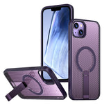 For iPhone 15 Magnetic Case Kickstand Grid Texture TPU PC Phone Back Cover