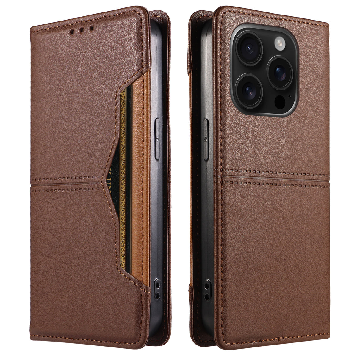 For iPhone 16 Pro Max Wallet Case External Card Slot Magnetic Closing Leather Phone Cover