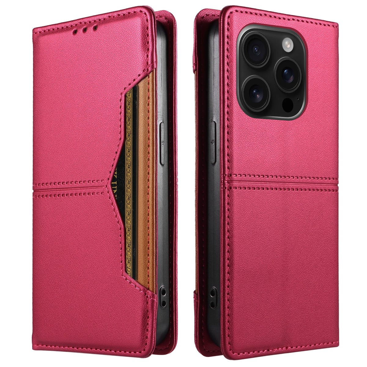 For iPhone 16 Pro Max Wallet Case External Card Slot Magnetic Closing Leather Phone Cover