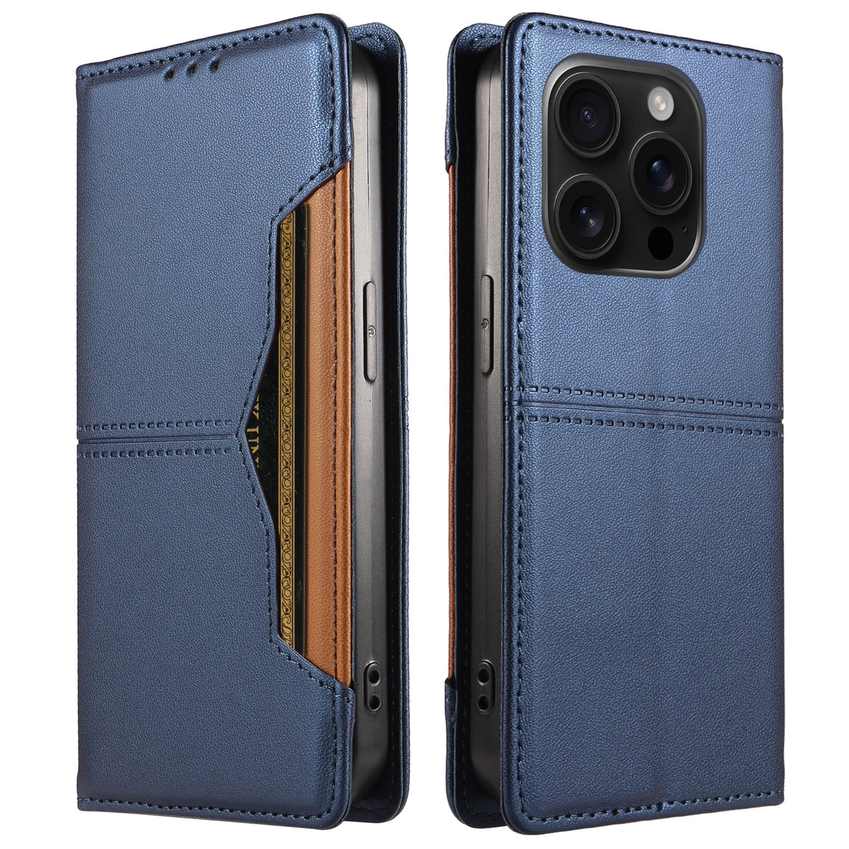 For iPhone 16 Pro Max Wallet Case External Card Slot Magnetic Closing Leather Phone Cover