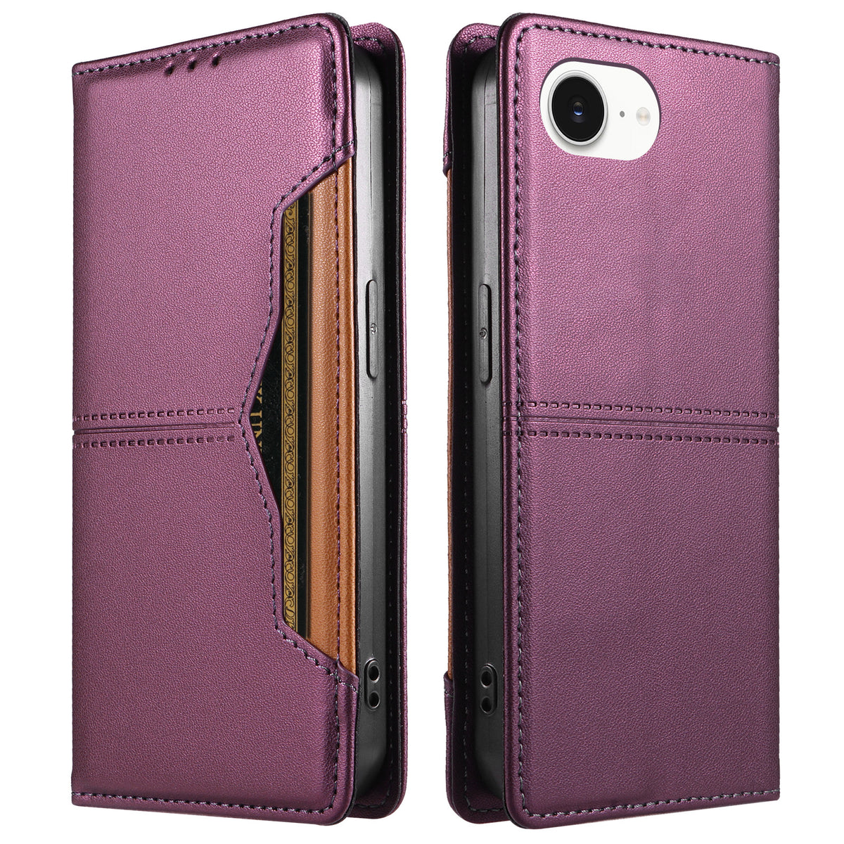 For iPhone 17th / iPhone 16th Wallet Case External Card Slot Magnetic Closure Leather Phone Cover