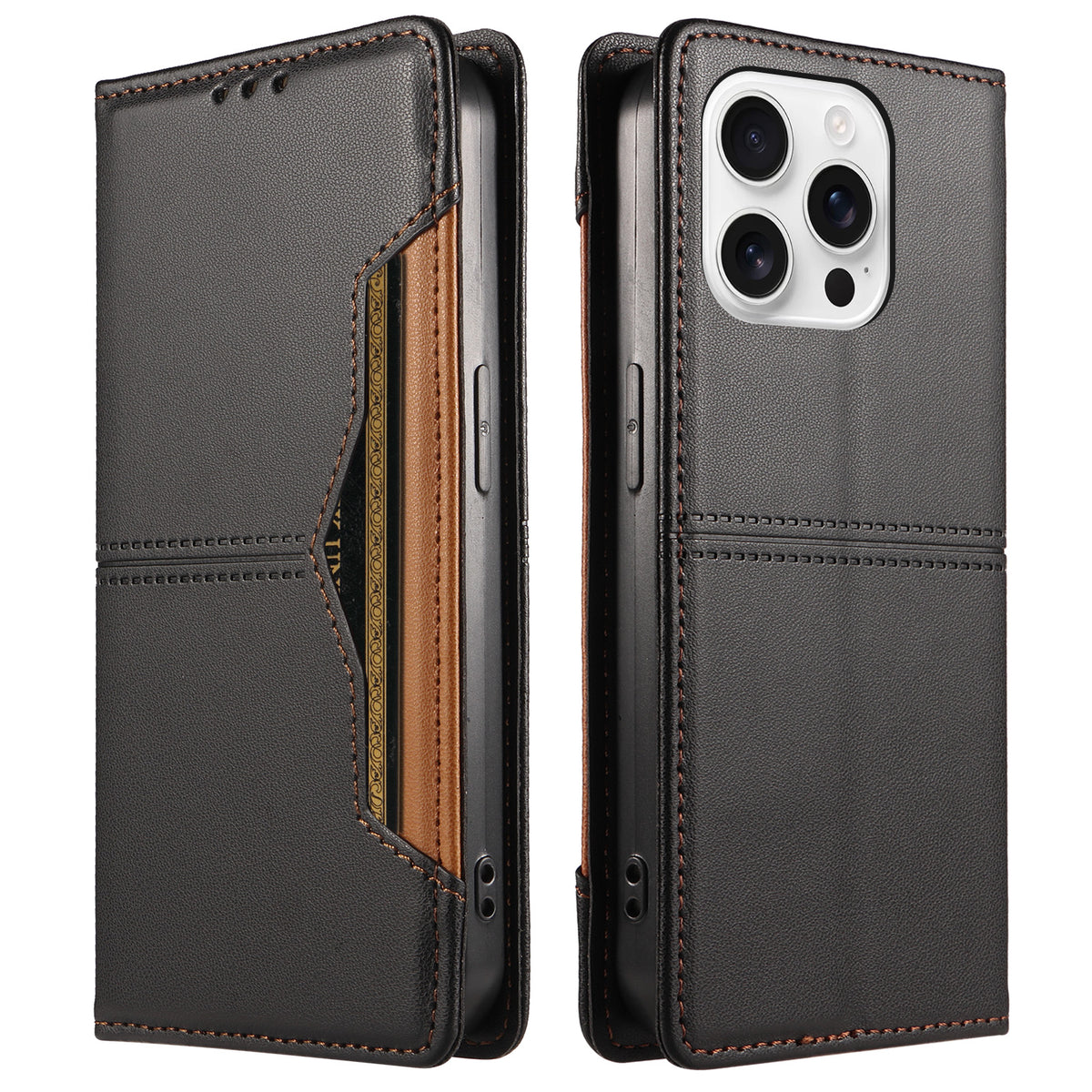For iPhone 16 Pro Wallet Case External Card Slot Magnetic Closing Leather Phone Cover
