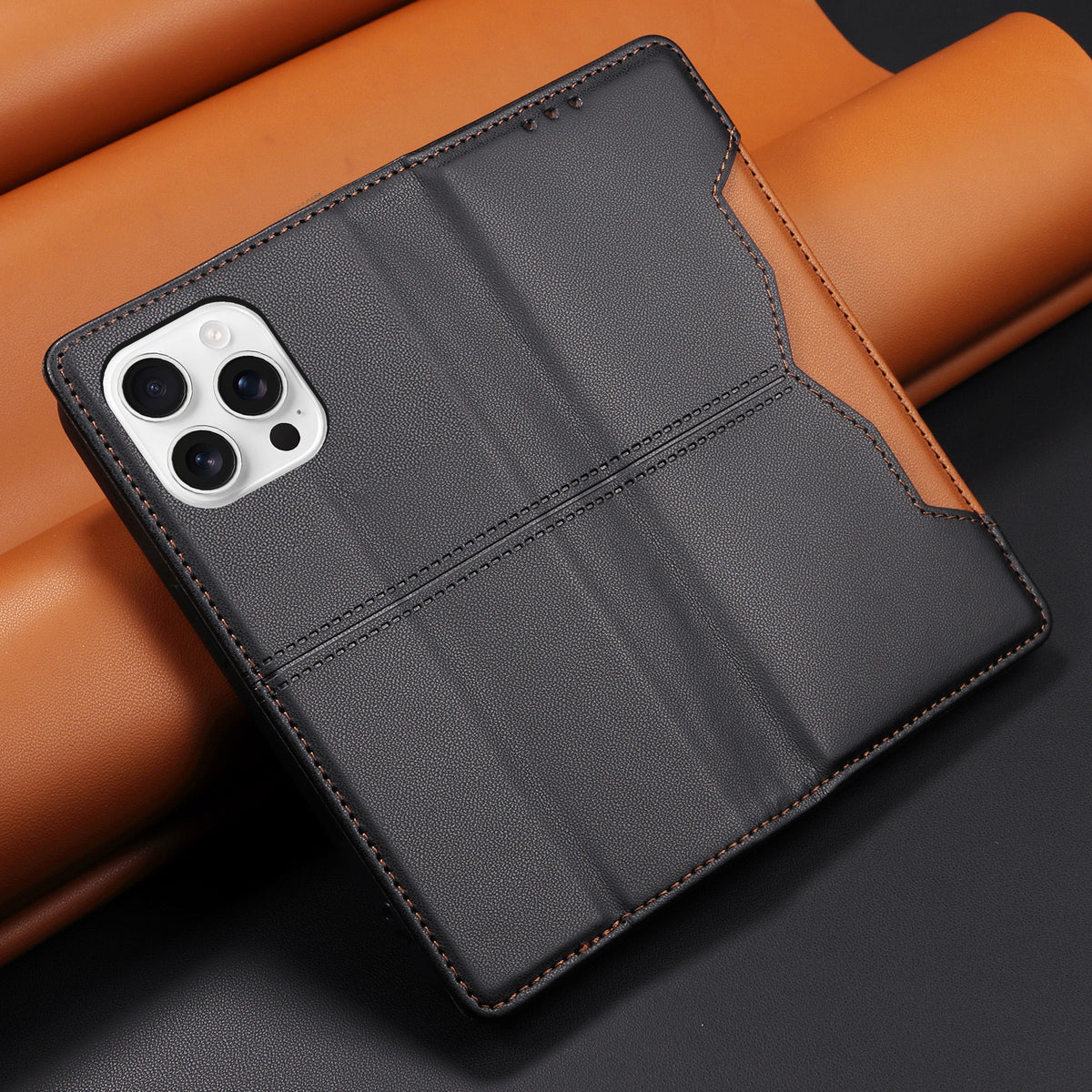 For iPhone 16 Pro Wallet Case External Card Slot Magnetic Closing Leather Phone Cover