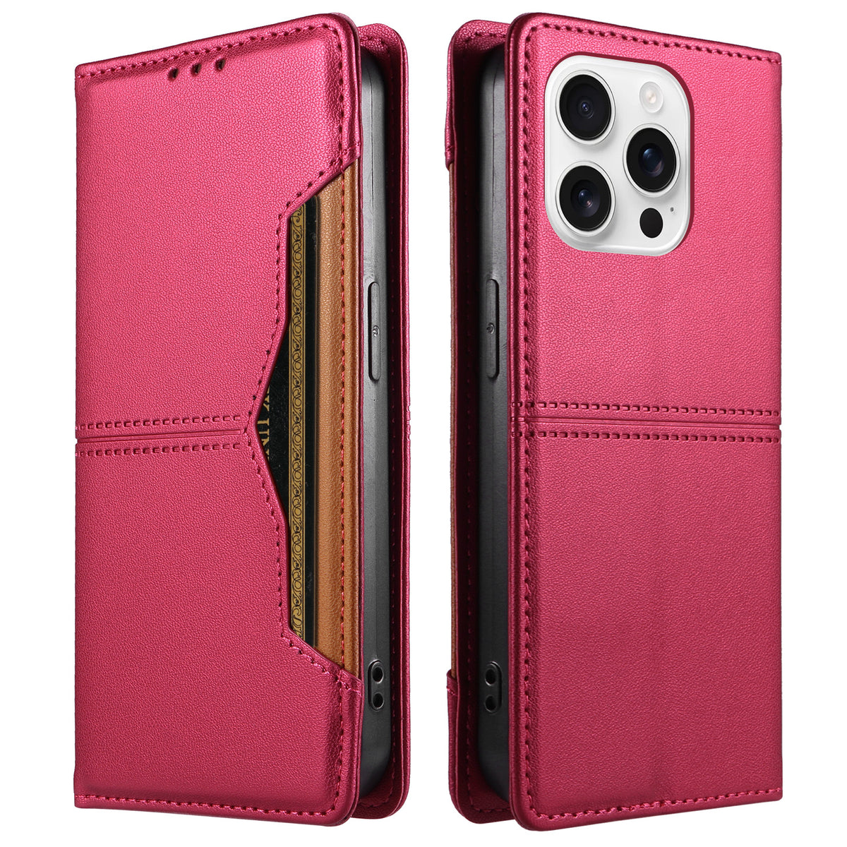 For iPhone 16 Pro Wallet Case External Card Slot Magnetic Closing Leather Phone Cover