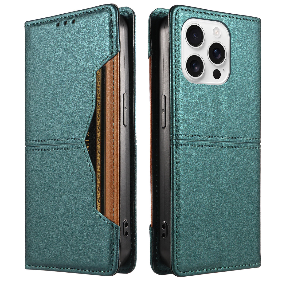 For iPhone 16 Pro Wallet Case External Card Slot Magnetic Closing Leather Phone Cover