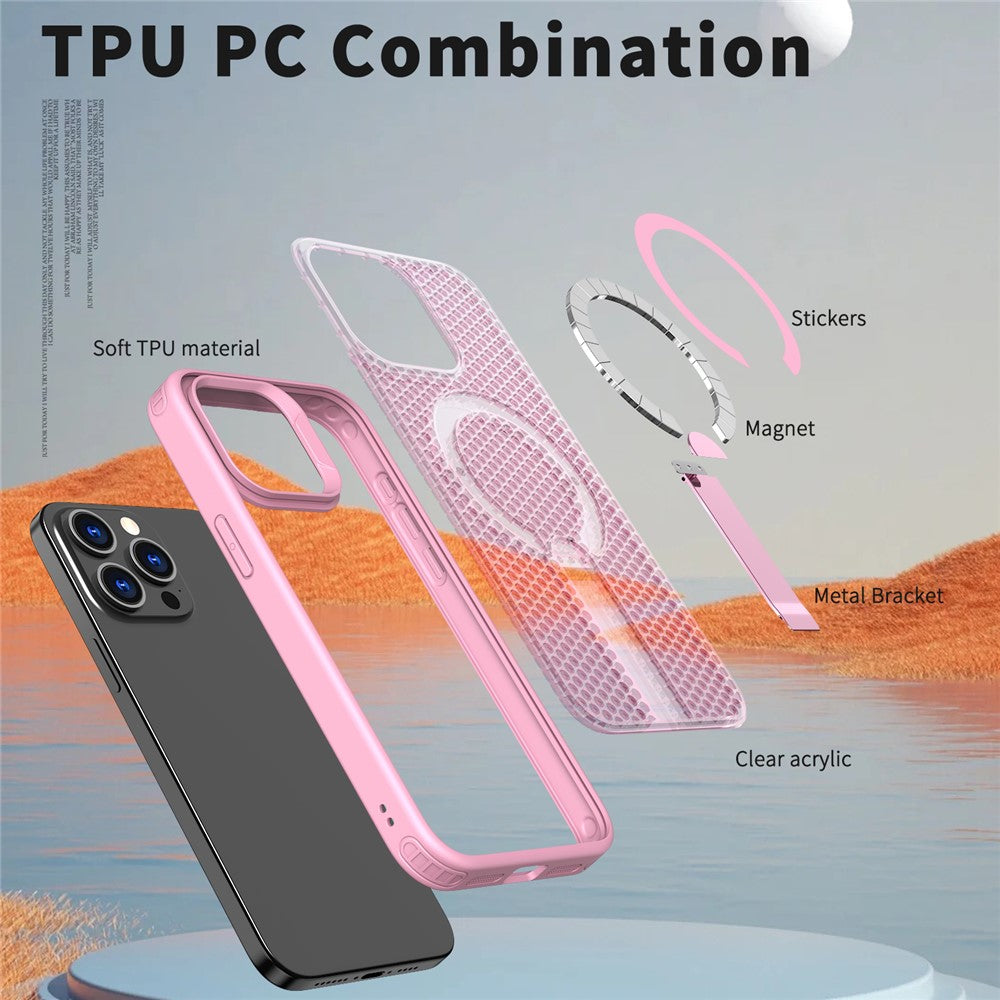 Til iPhone 14 Pro Magnetisk Etui Støttefod Gittertekstur TPU PC Telefonbagcover