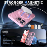 For iPhone 14 Pro Max Magnetic Case Kickstand Grid Texture TPU PC Phone Back Cover